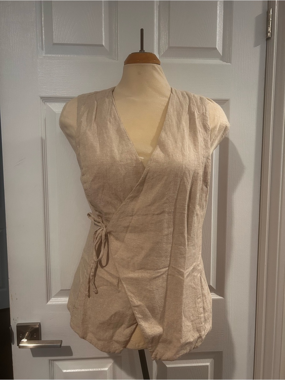 Old Navy Beige Wrap Tie Cap-Sleeve Blouse